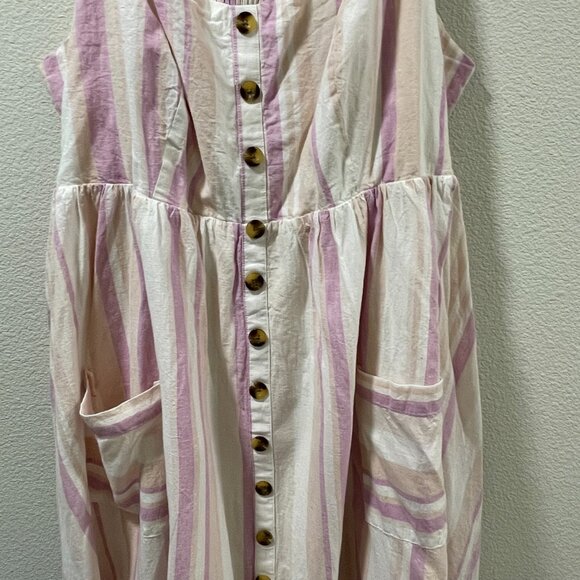 (NWT) TORRID #12716123 Stripe Midi Sundress, Linen/Cotton, Pink/Ivory Multi - 2X - Picture 3 of 13